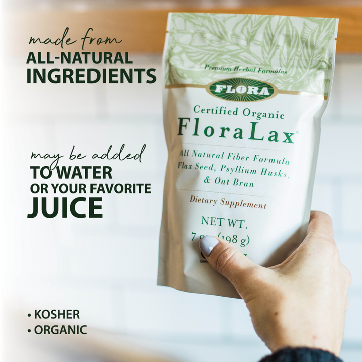 FloraLax is an organic fiber supplement made from all-natural ingredients. It may be added to water or your favorite juice, and is a kosher and organic dietary supplement.