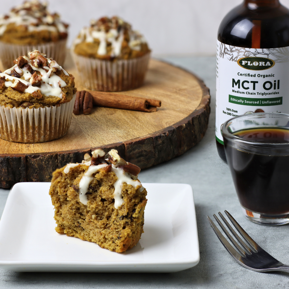 Keto Pecan Pumpkin Muffins With MCT Cream Cheese Glaze