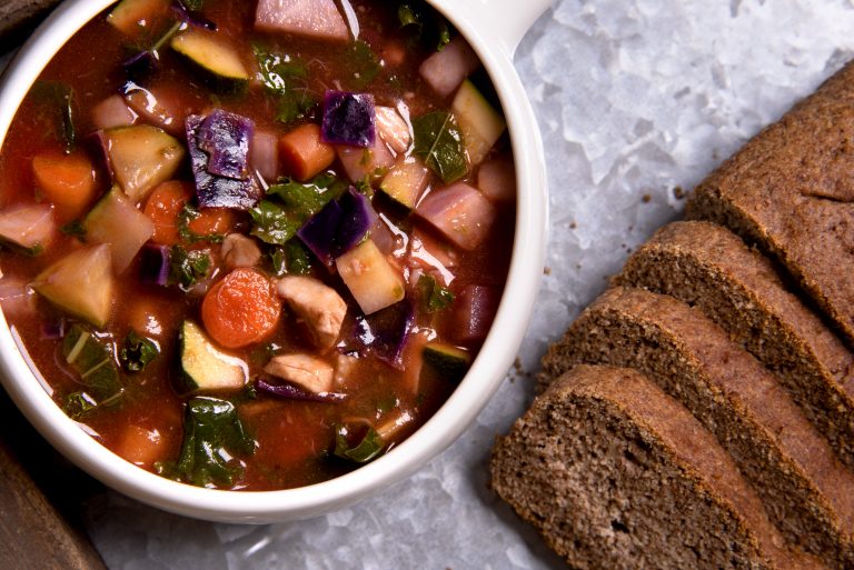 Minestrone Rainbow Soup with Flax Bread