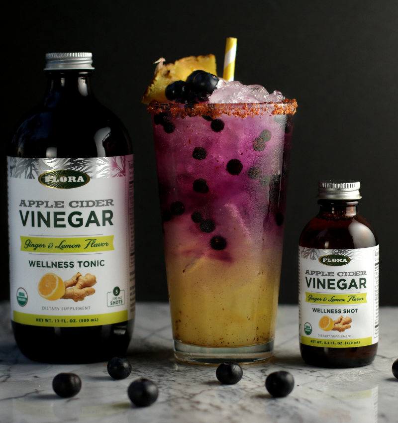 Blueberry, Pineapple + Lemon & Ginger Apple Cider Vinegar Mocktail