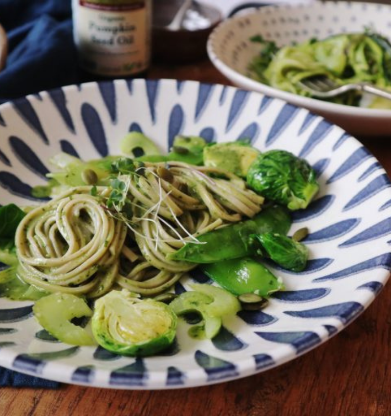 Pumpkin Seed & Pea Pasta Two Ways