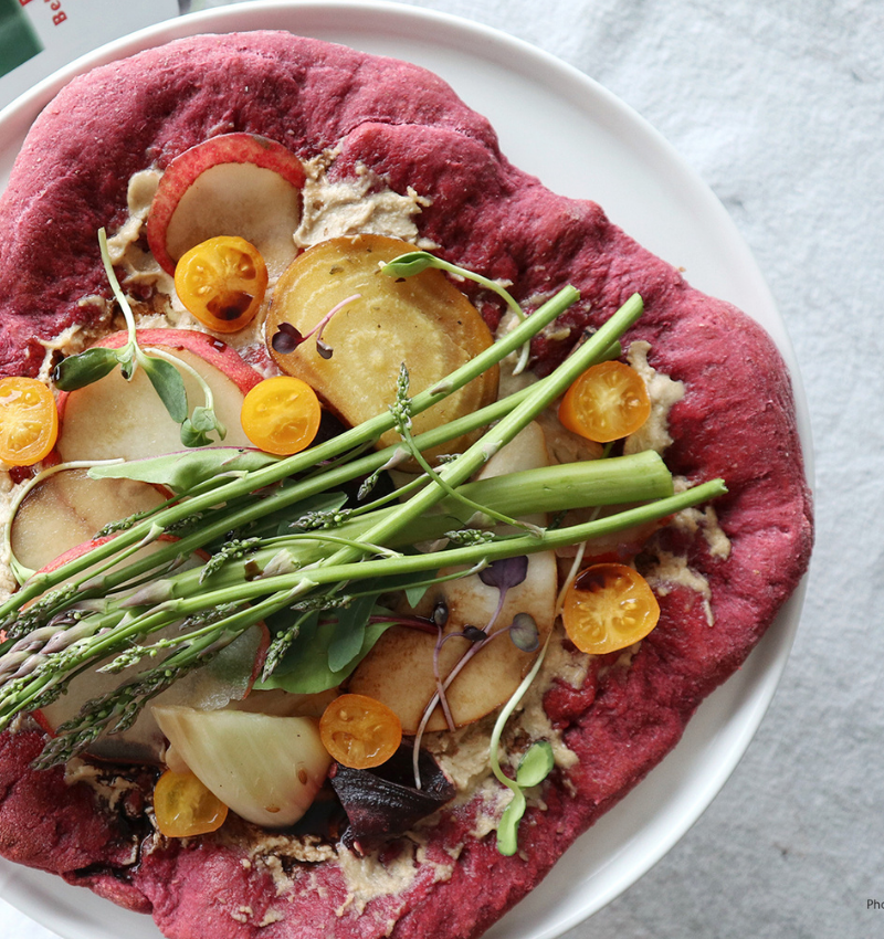 Beet-za Crust with Cashew, Pear & Balsamic