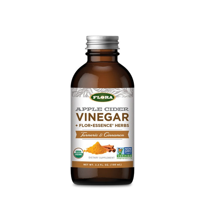 best-selling apple cider vinegar with turmeric and cinnamon plus flor-essence herbs, organic and non-gmo