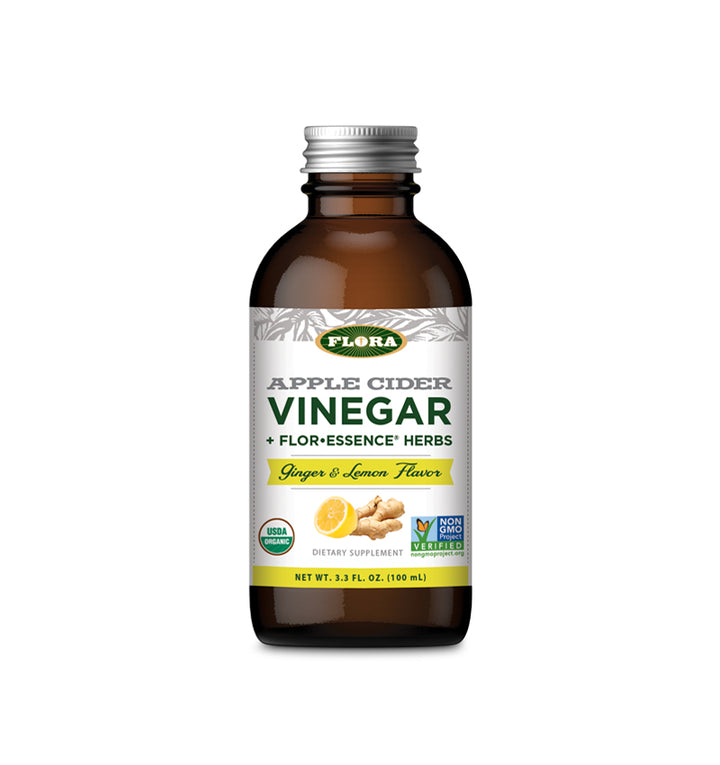 organic, non-gmo apple cider vinegar with lemon, ginger, and flor-essence herbs