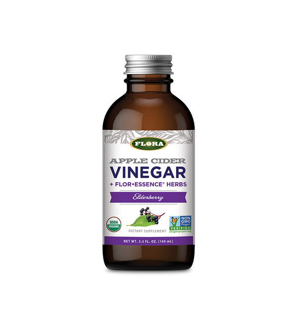 organic elderberry apple cider vinegar with flor-essense herbs