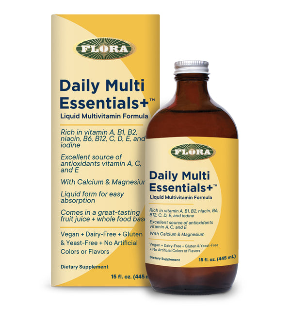 daily multivitamin essentials with vitamins A, B1, B2, B6, B12, C, D and E plus calcium, magnesium, niacin, and iodine, made vegan and gluten-free with no artificial colors or flavors