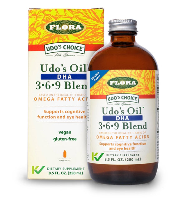 Udo's Oil, algae DHA, blend of omega-3 and omega-6 fatty acids, seed oils from flax, sunflower, sesame and evening primrose, kosher, non GMO, organic, vegetarian