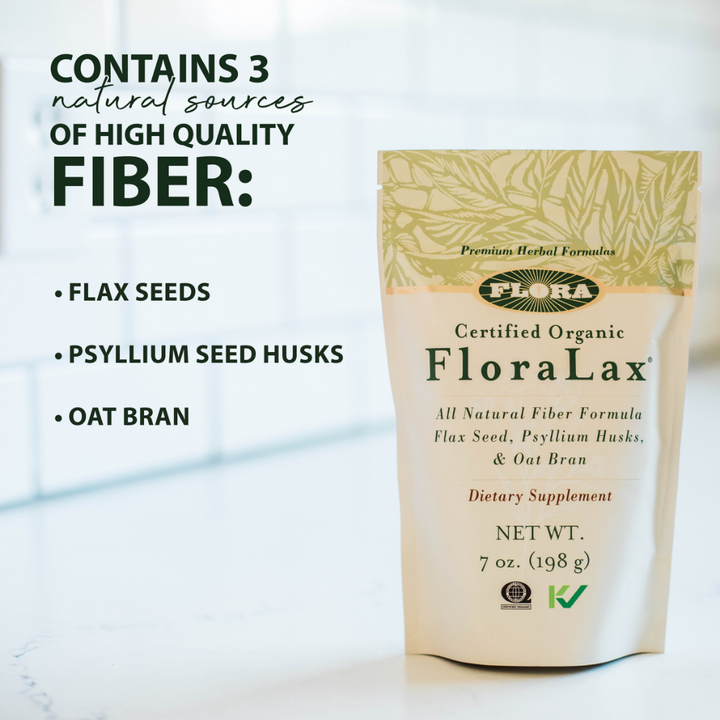 FloraLax contains 3 natural sources of high quality fiber: flaxseeds, psyllium seed husks, and oat bran